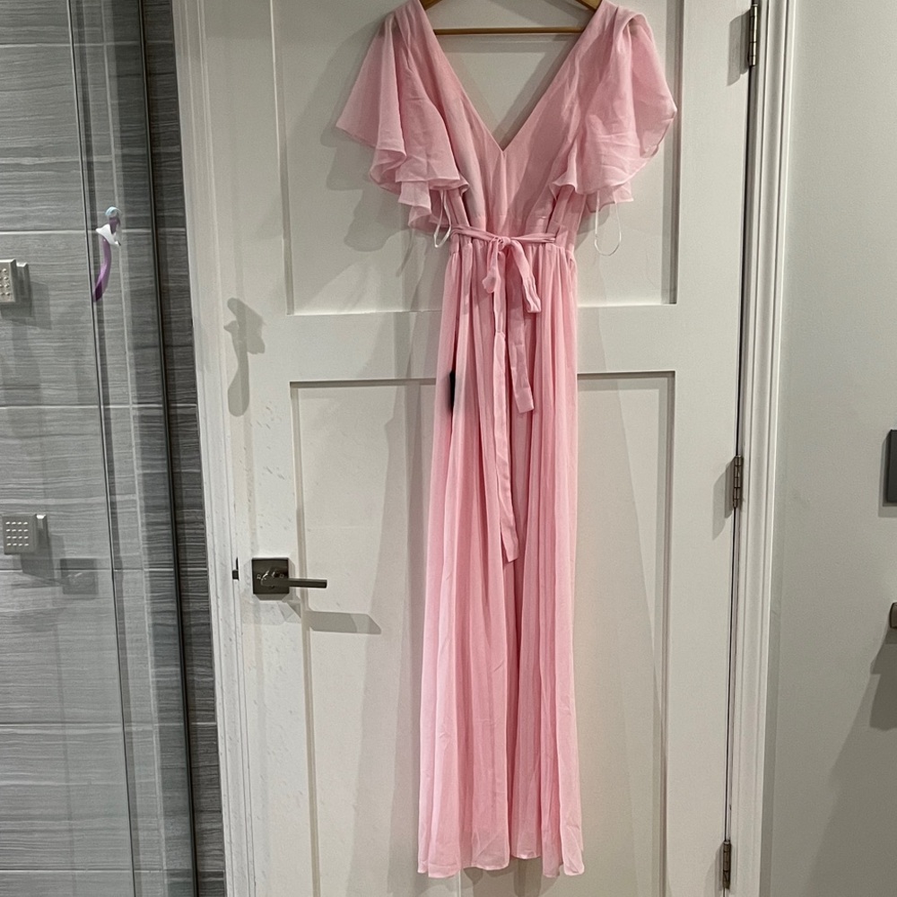 Lulus Convincing Grace Flutter Sleeve Wrap Maxi Pink Dress Small - Picture 5 of 6